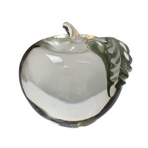 VINTAGE Clear Glass Apple Paperweight MCM Heavy Textured Leaf Desk Office Decor
